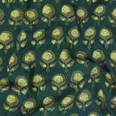 Green Floral Dabu Hand Block Print Cotton Fabric
