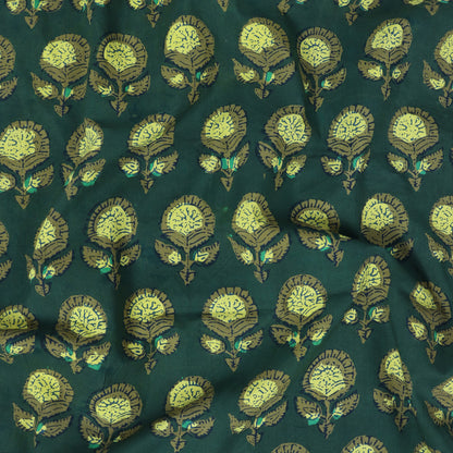 Green Floral Dabu Hand Block Print Cotton Fabric