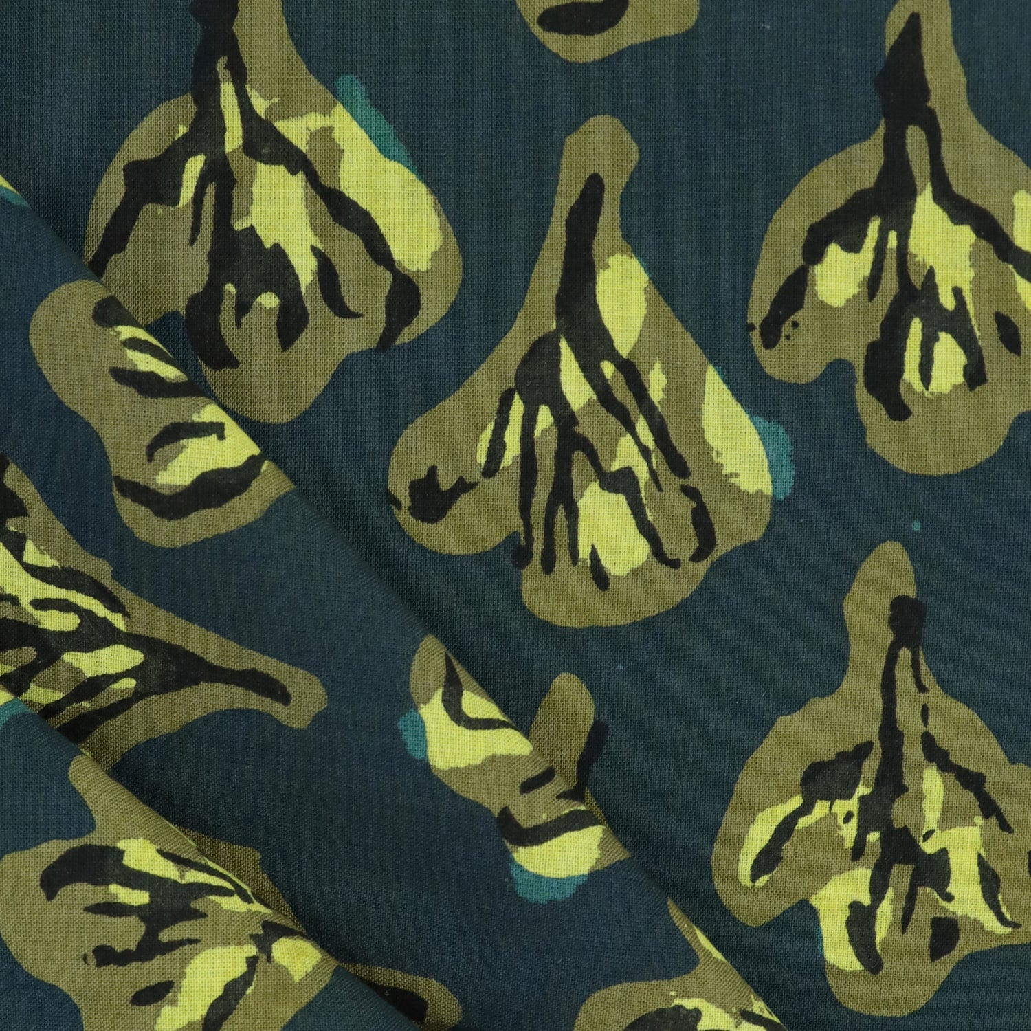 Green Floral Dabu Hand Block Print Cotton Fabric