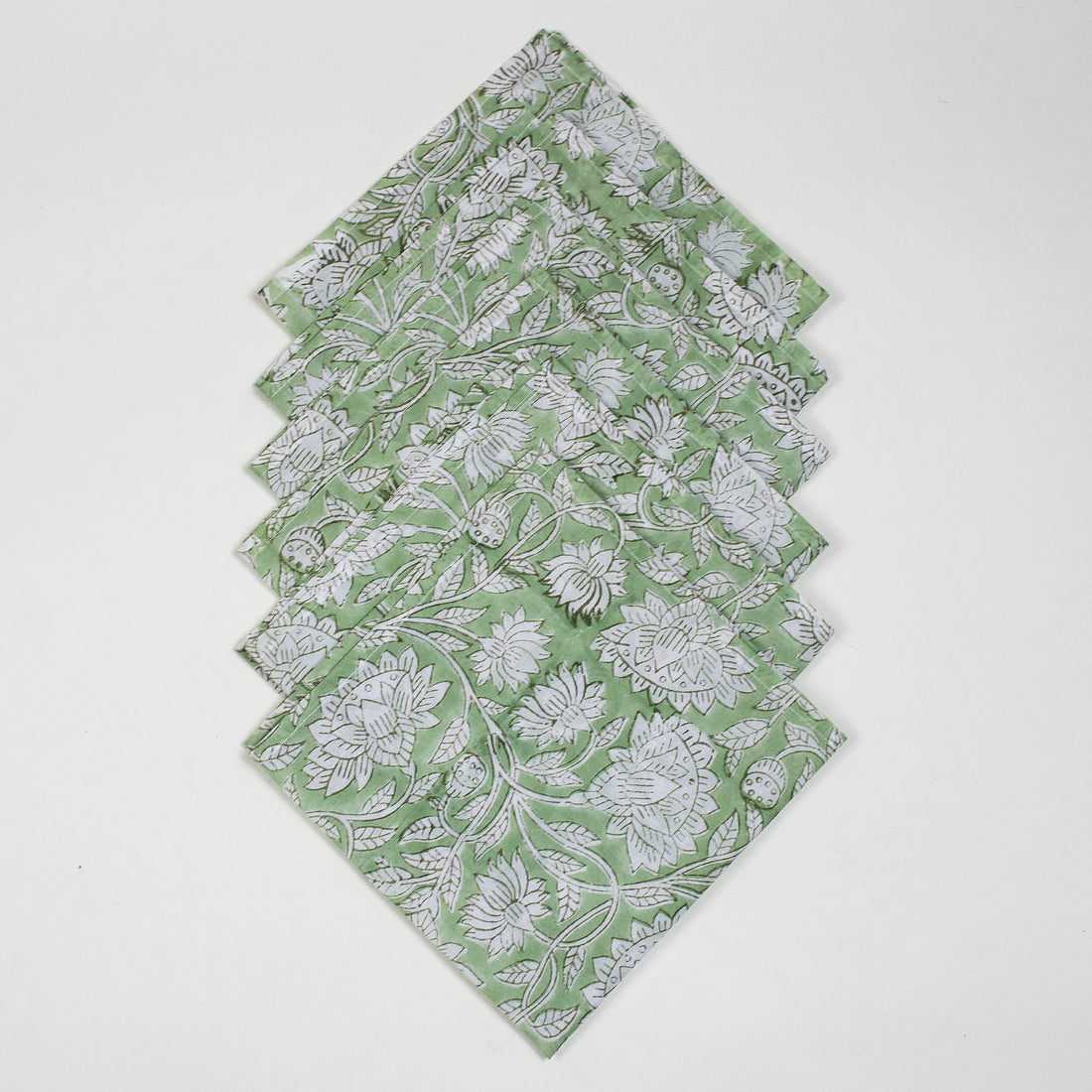 Green Floral Hand Block Printed Cotton Reusable