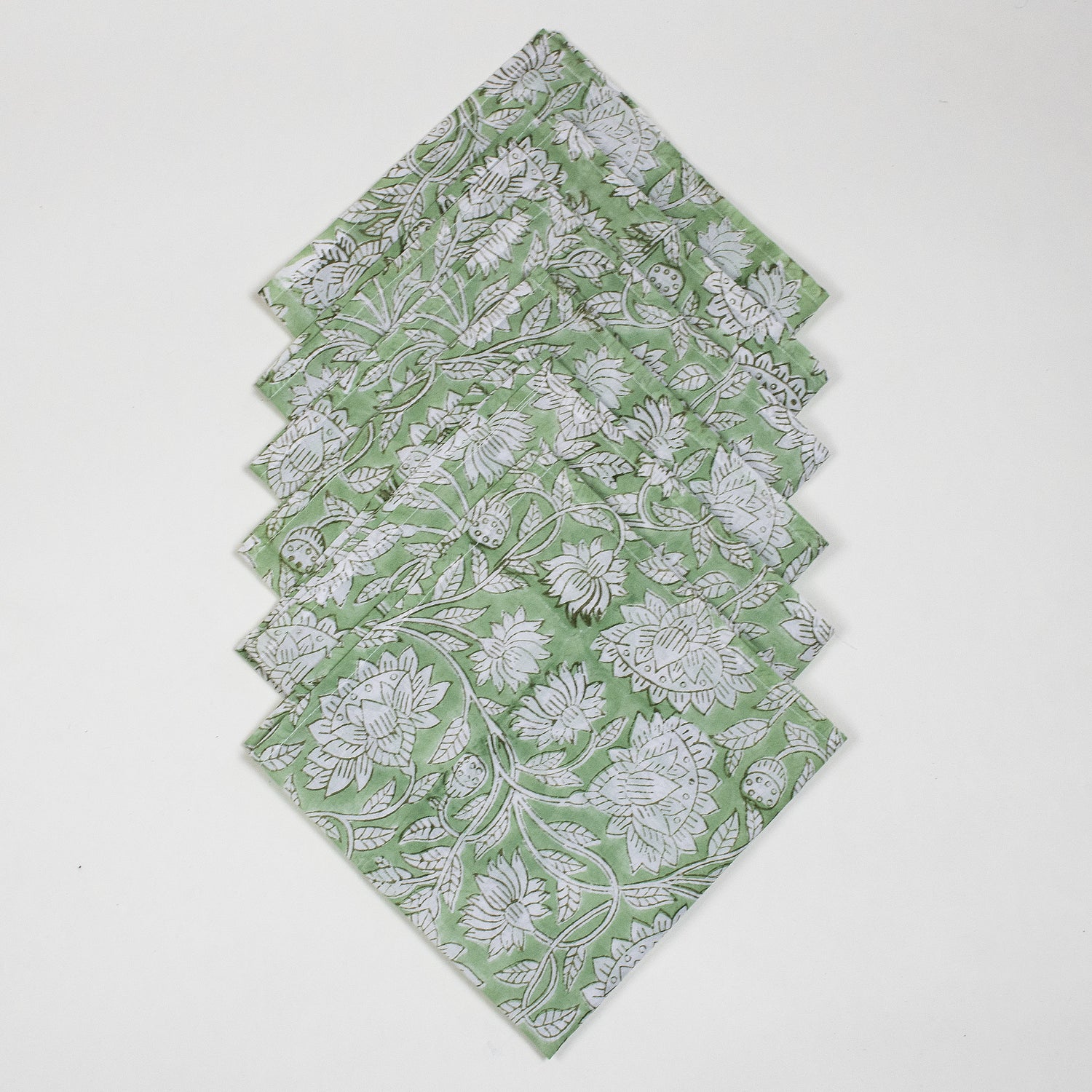 Green Floral Hand Block Printed Cotton Reusable