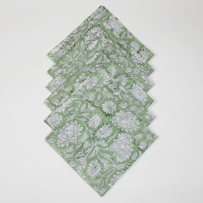 Green Floral Hand Block Printed Cotton Reusable
