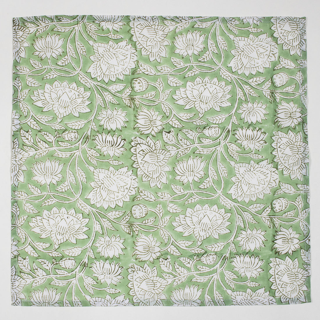 Green Floral Hand Block Printed Cotton Reusable