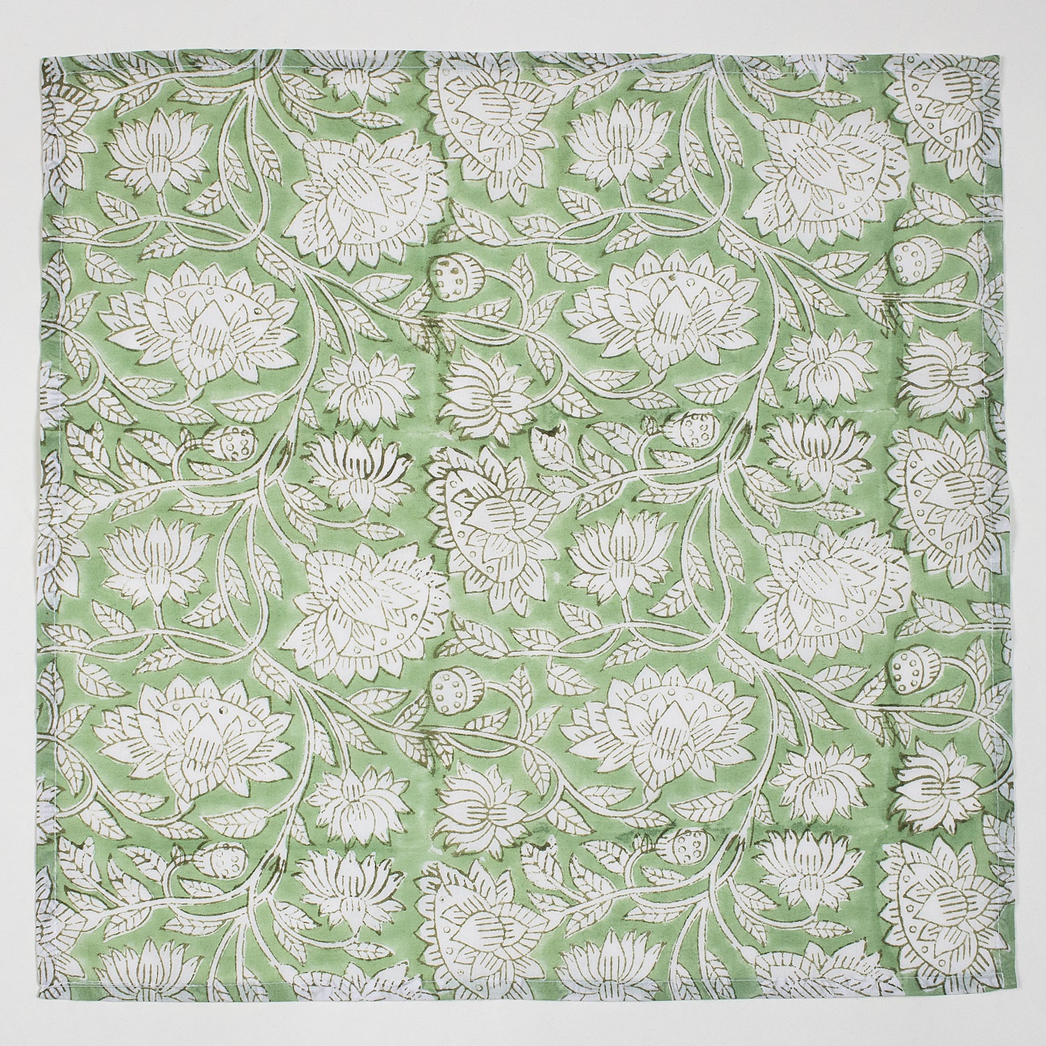 Green Floral Hand Block Printed Cotton Reusable