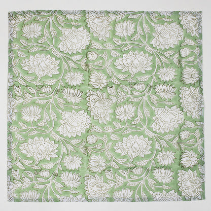 Green Floral Hand Block Printed Cotton Reusable