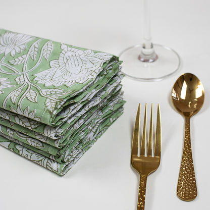 Green Floral Hand Block Printed Cotton Reusable