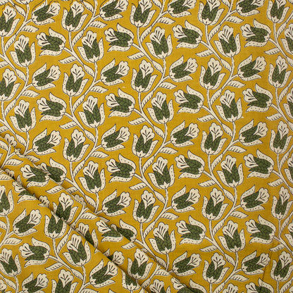 Green Floral Hand Block Printed Fabric