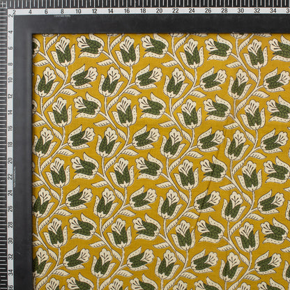 Green Floral Hand Block Printed Fabric