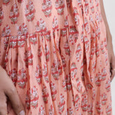 Green Floral Hand Printed Cotton Womens Casul Midi Dress