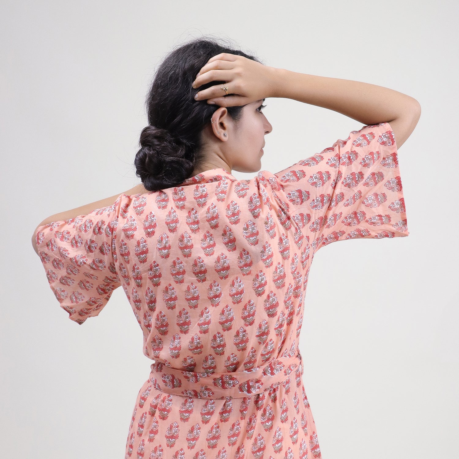 Green Floral Hand Printed Cotton Womens Casul Midi Dress