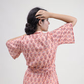Green Floral Hand Printed Cotton Womens Casul Midi Dress
