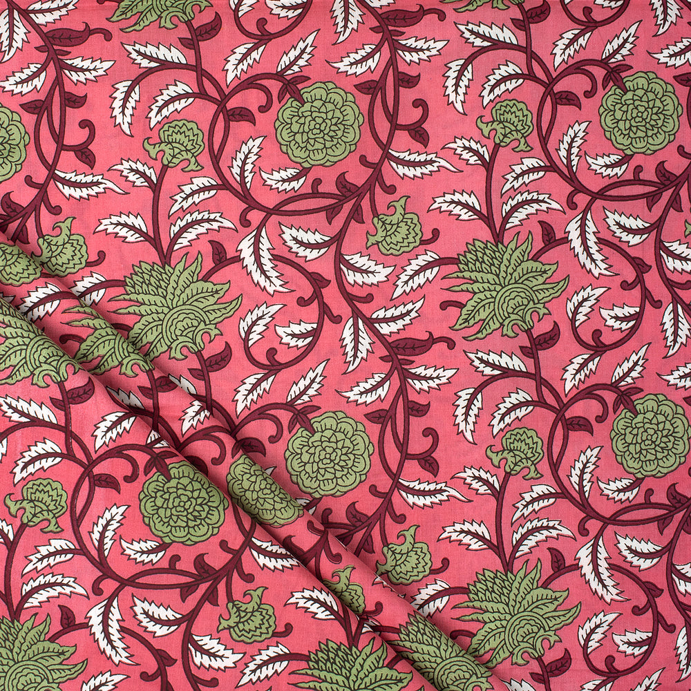 Green Floral Indian Hand Block Printed Fabric