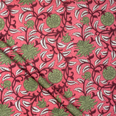 Green Floral Indian Hand Block Printed Fabric