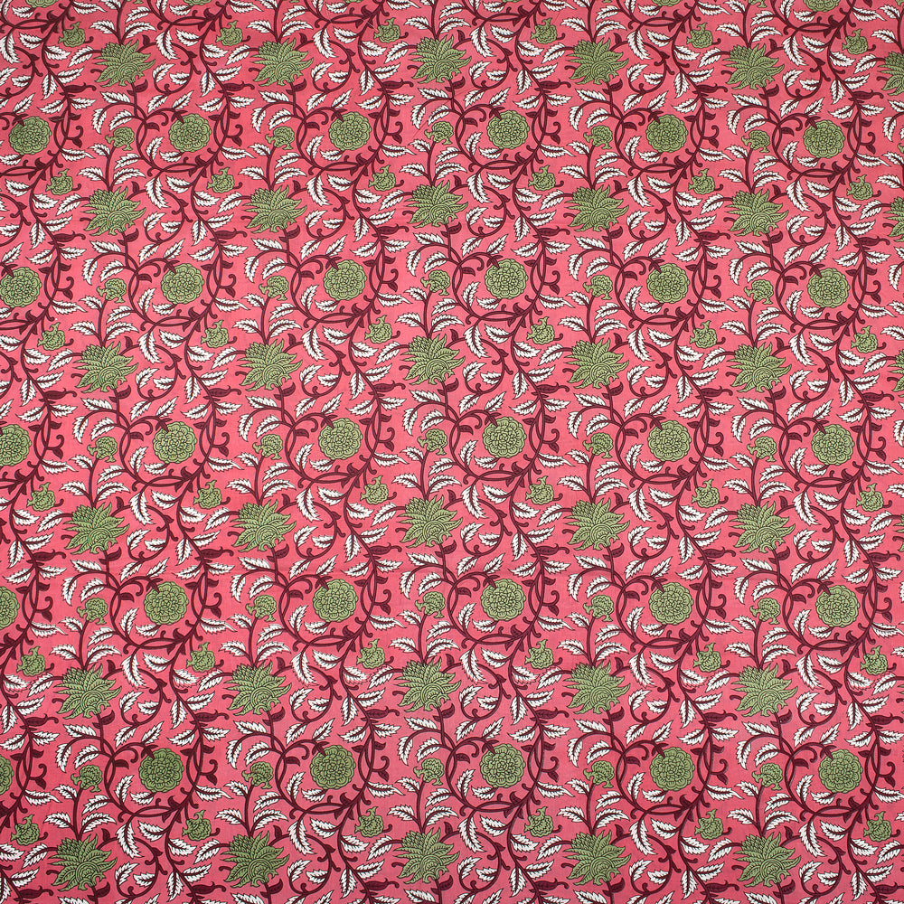 Green Floral Indian Hand Block Printed Fabric