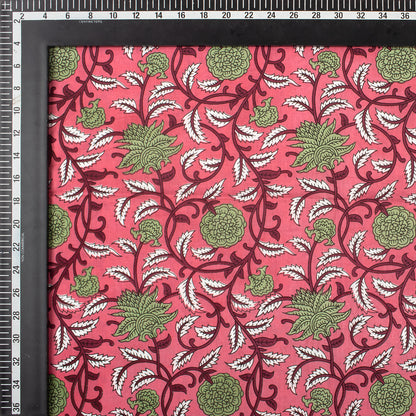 Green Floral Indian Hand Block Printed Fabric