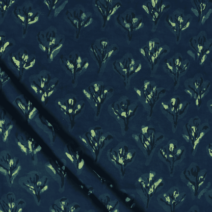Green Floral Pure Cotton Dabu Hand Block Print Fabric