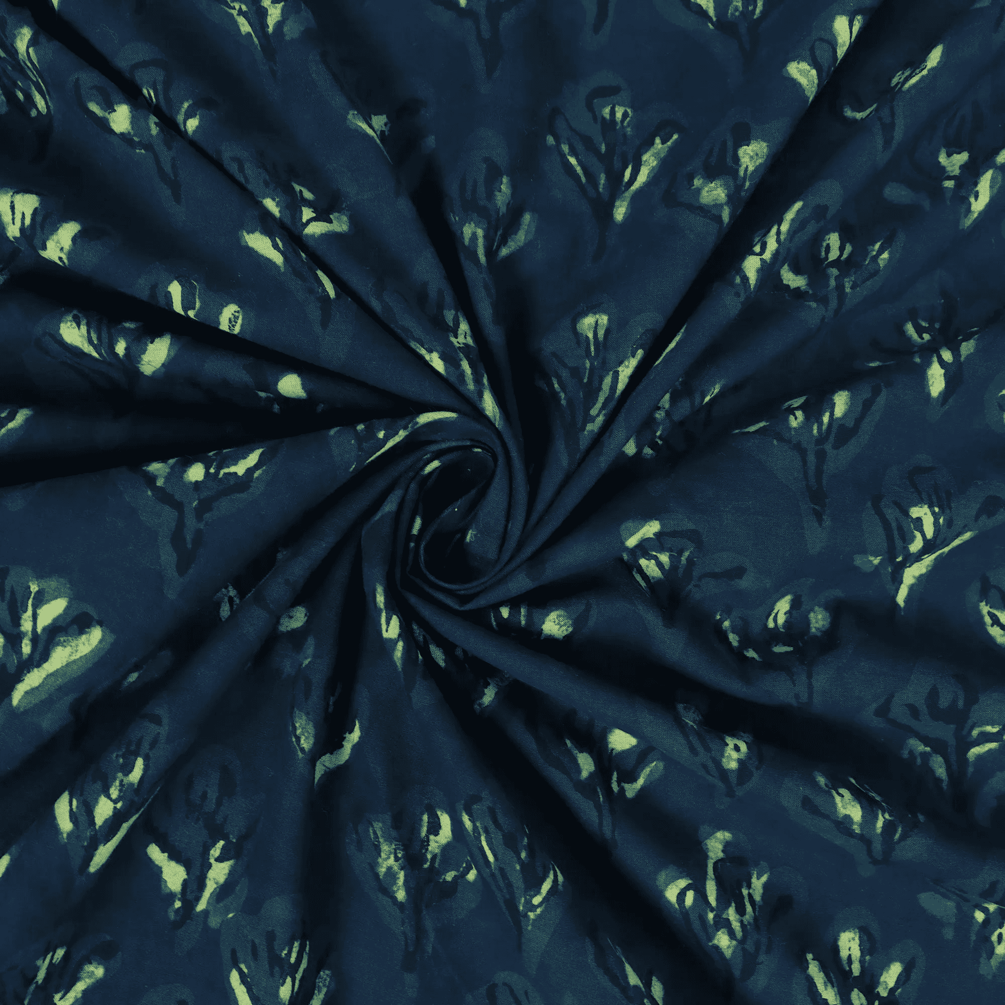 Green Floral Pure Cotton Dabu Hand Block Print Fabric