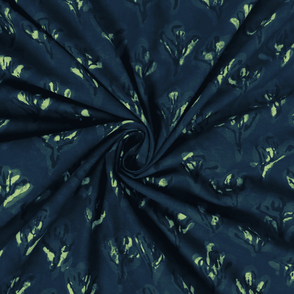 Green Floral Pure Cotton Dabu Hand Block Print Fabric