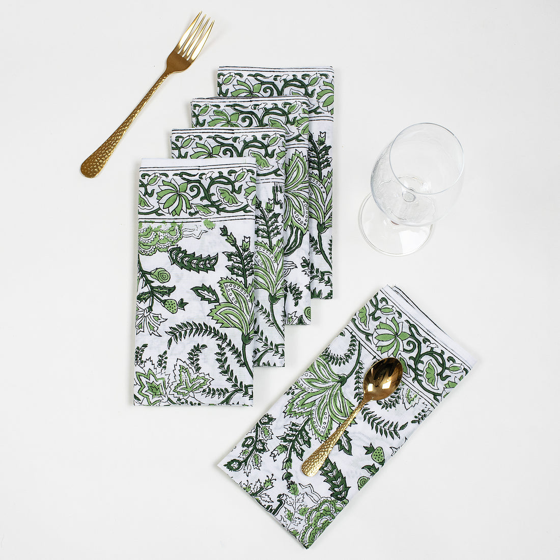 Green Floral Pure Cotton Napkin For Dining Table