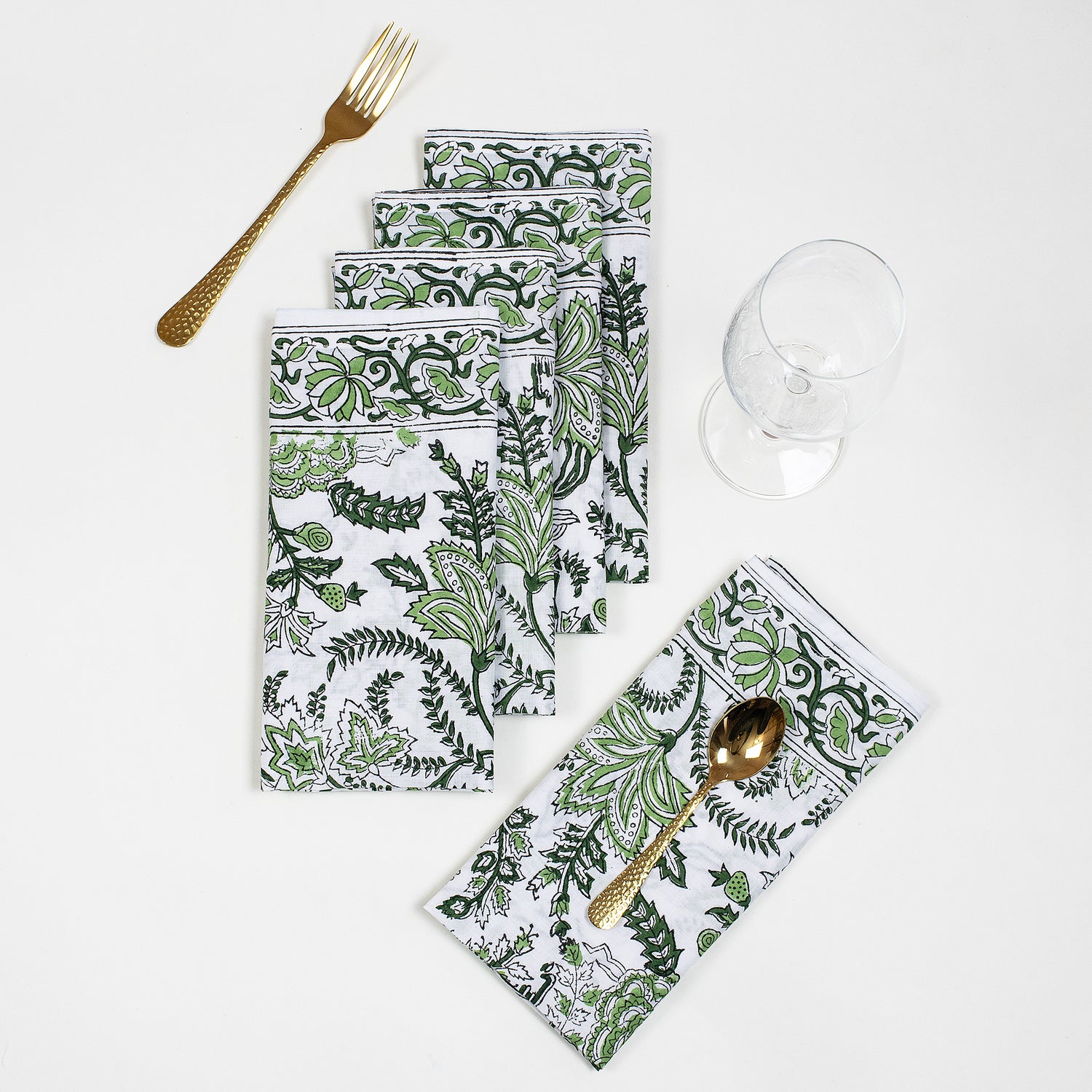 Green Floral Pure Cotton Napkin For Dining Table