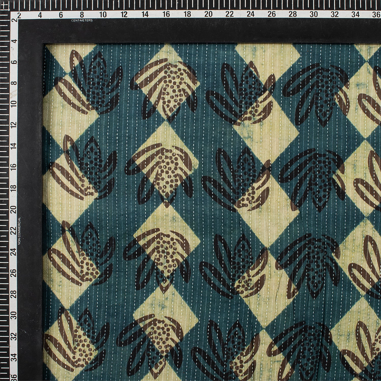 Green Hand Block Printed  Cotton Kantha Fabric by Yard