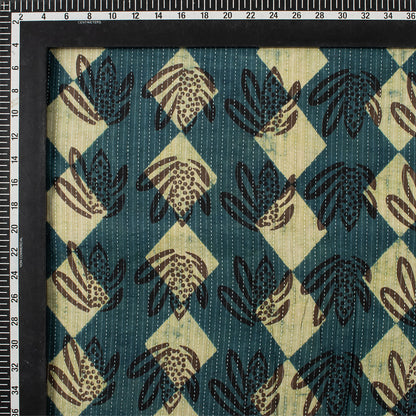 Green Hand Block Printed  Cotton Kantha Fabric by Yard