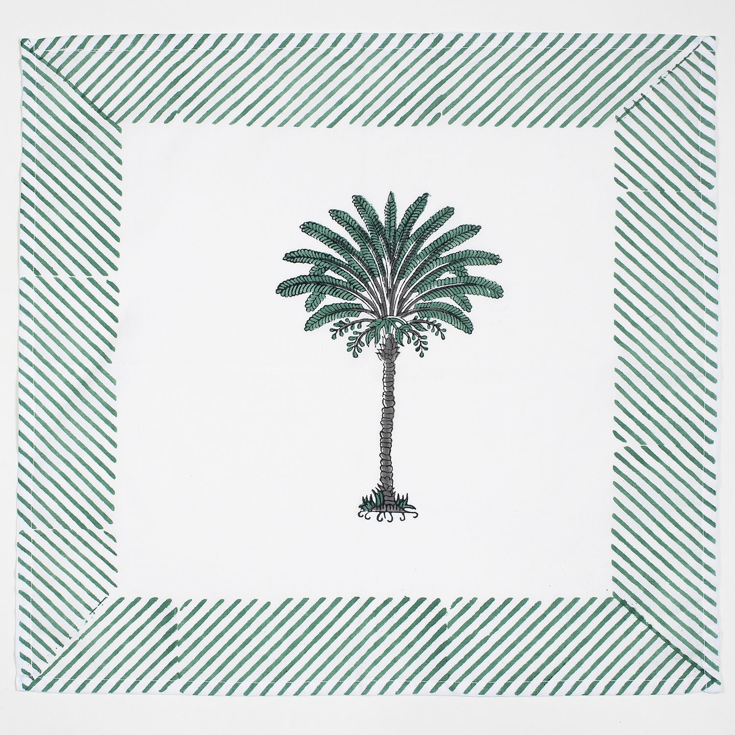 Green Hand Block Printed Dinner Napkins Cloth