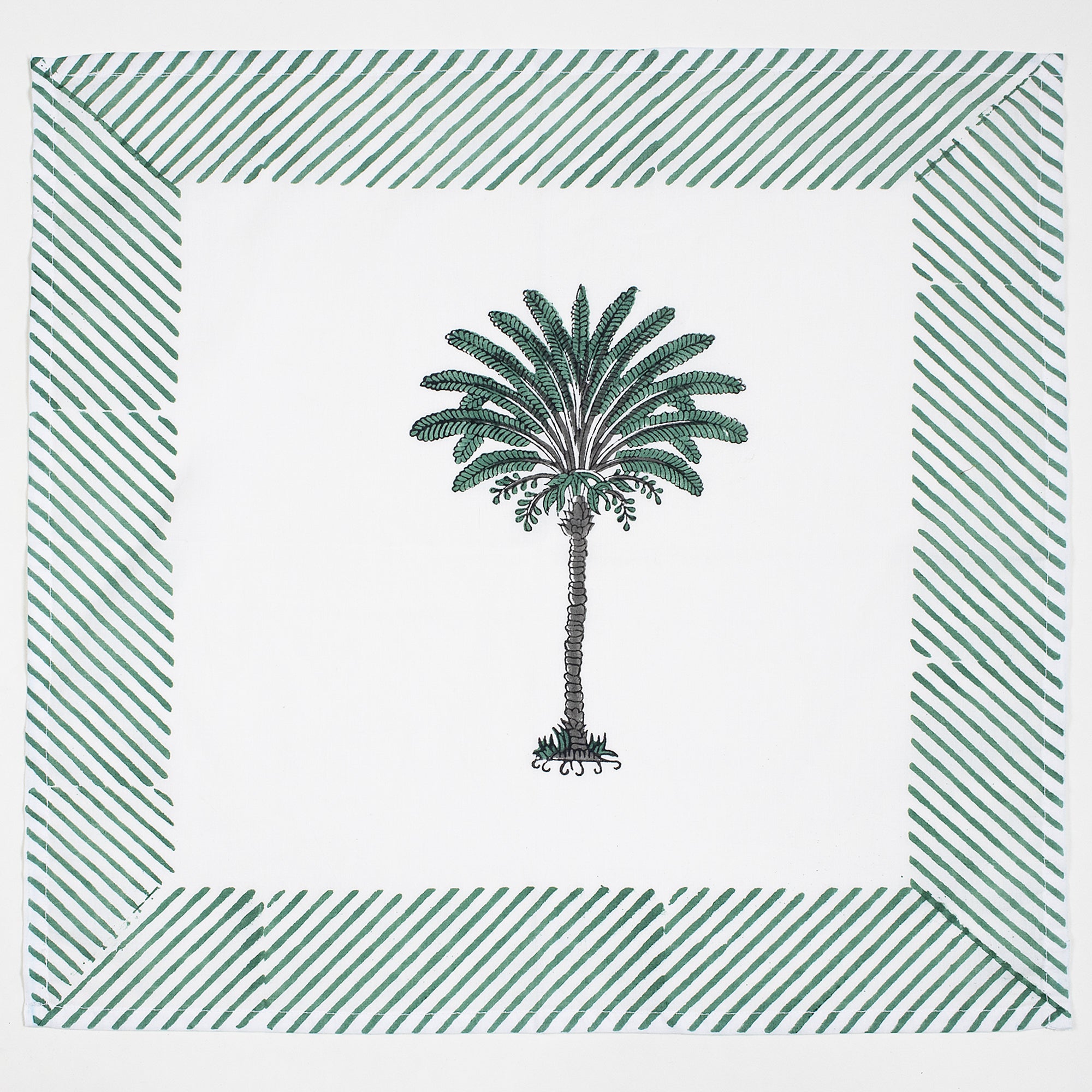 Green Hand Block Printed Dinner Napkins Cloth