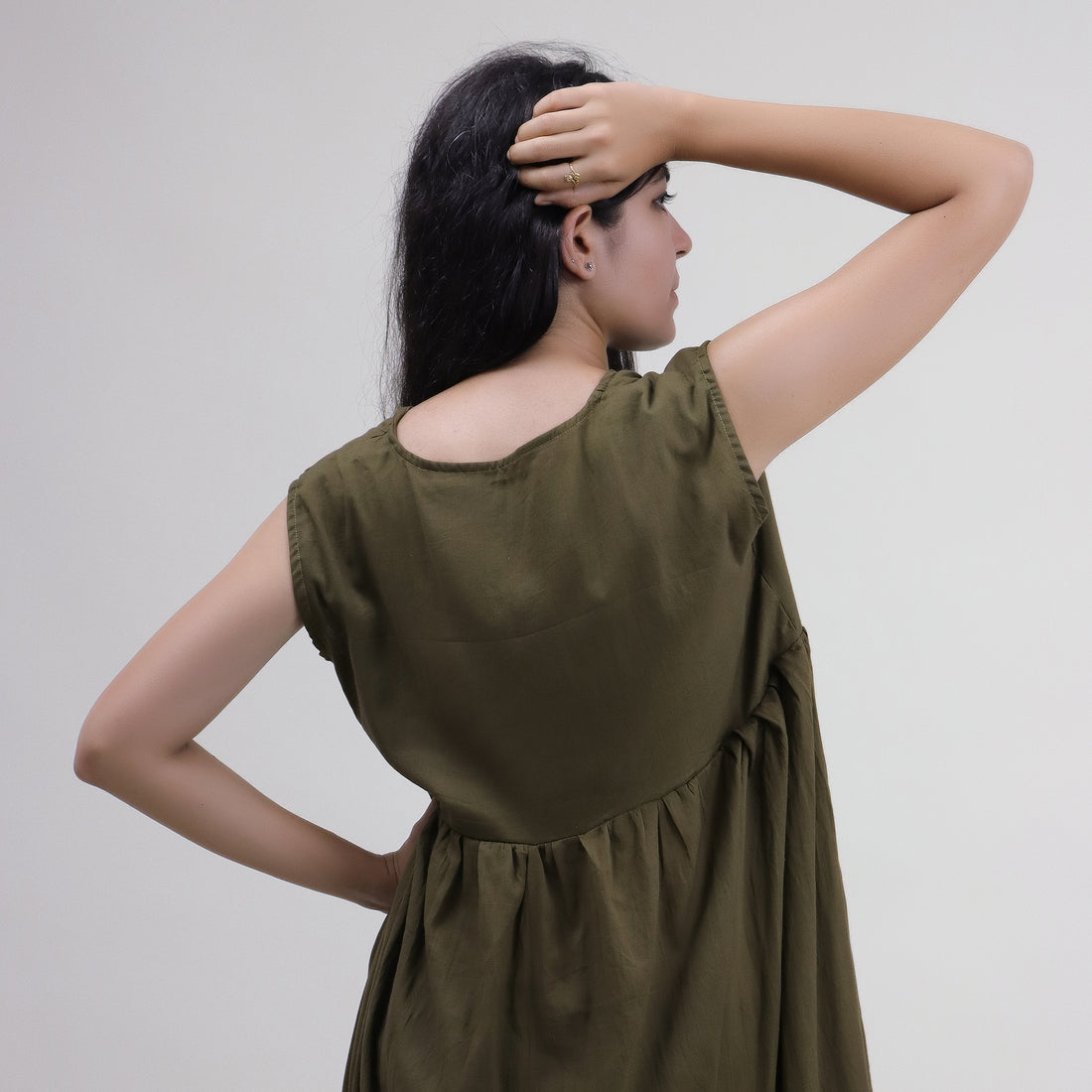 Green Indian Cotton Midi dress for Women 