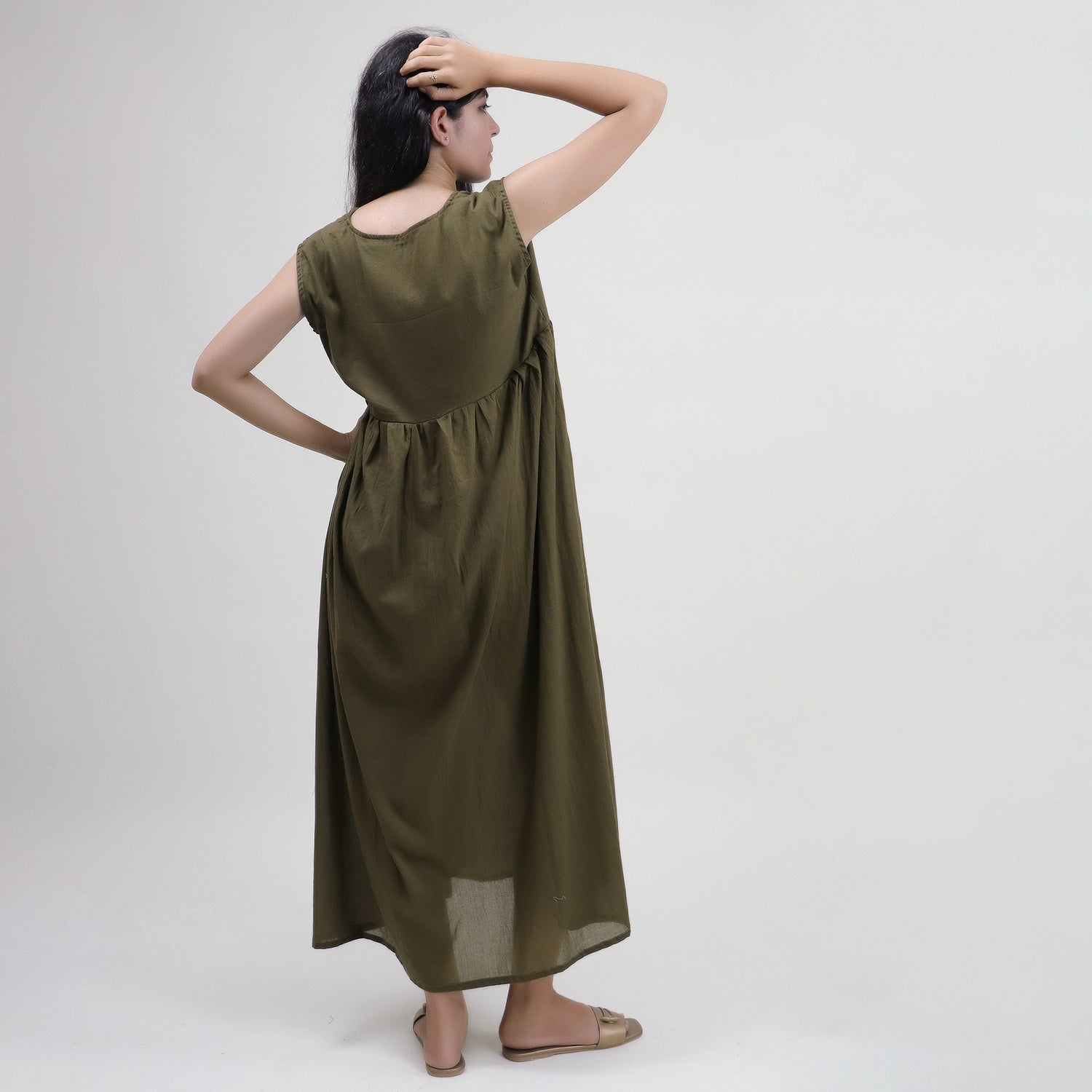Green Indian Cotton Midi dress for Women 