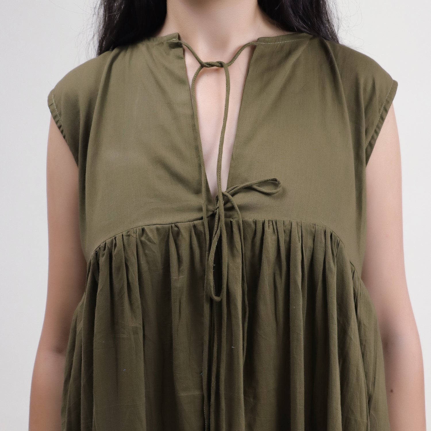 Green Indian Cotton Midi dress for Women 