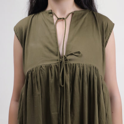 Green Indian Cotton Midi dress for Women 