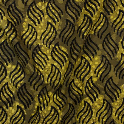 Green Leaf Hand Block Prin Dabu Fabric