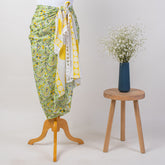 Green Leaf Hand Block Print Cotton Beach Sarong Wrap