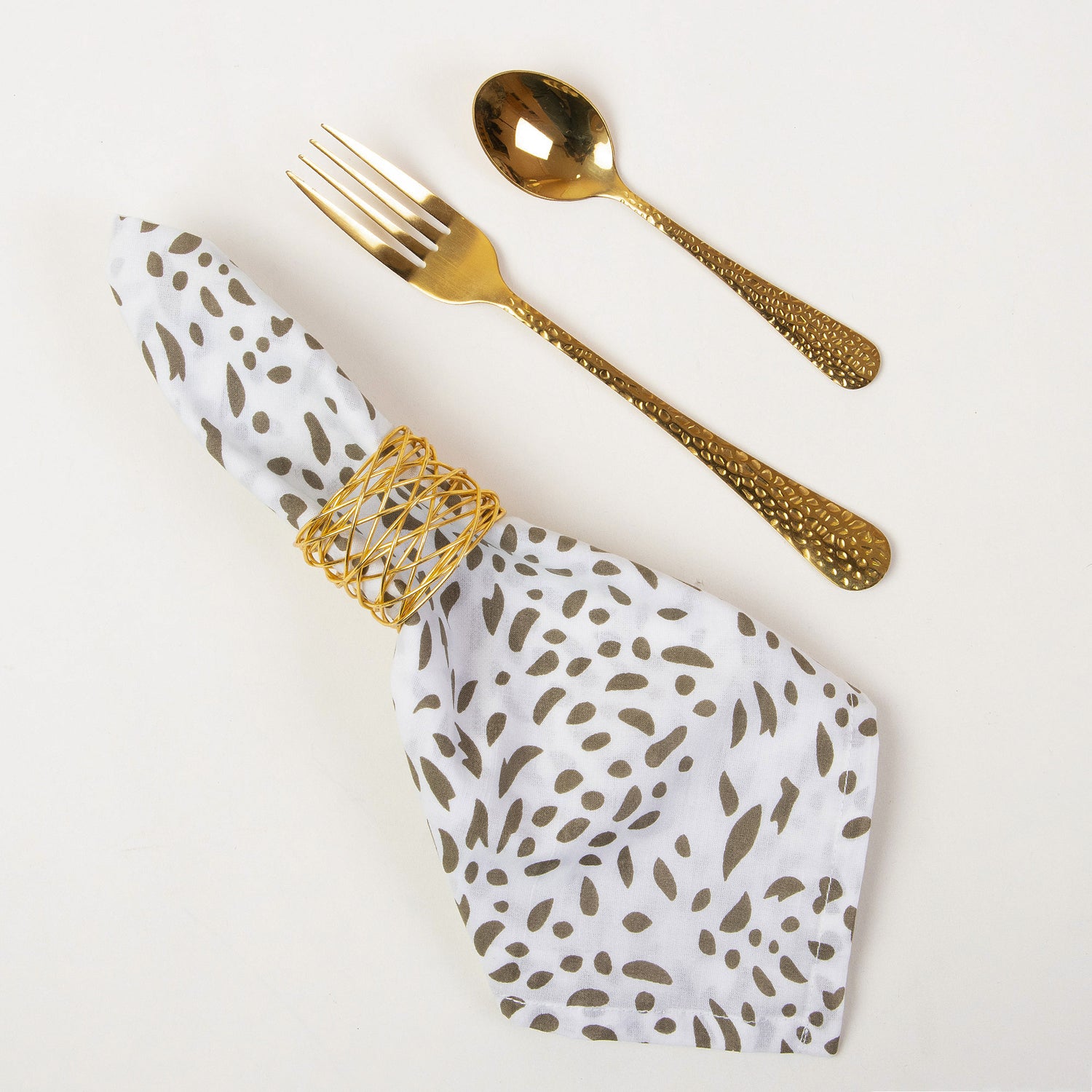 Green Leaf Hand Blocked Pure Cotton Printed Napkin Cloth