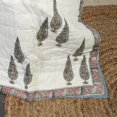 Green Leaf Reversible Block Printed Cotton Jaipuri Razai
