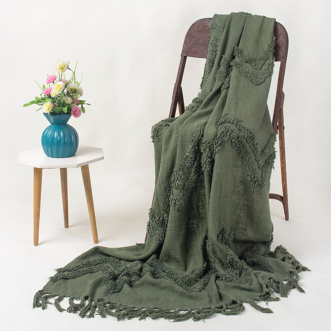 Green Organic Cotton Solid Throws For Couch