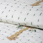 Green Palm Tree Cotton Hand Block Print Kantha Quilt Blanket