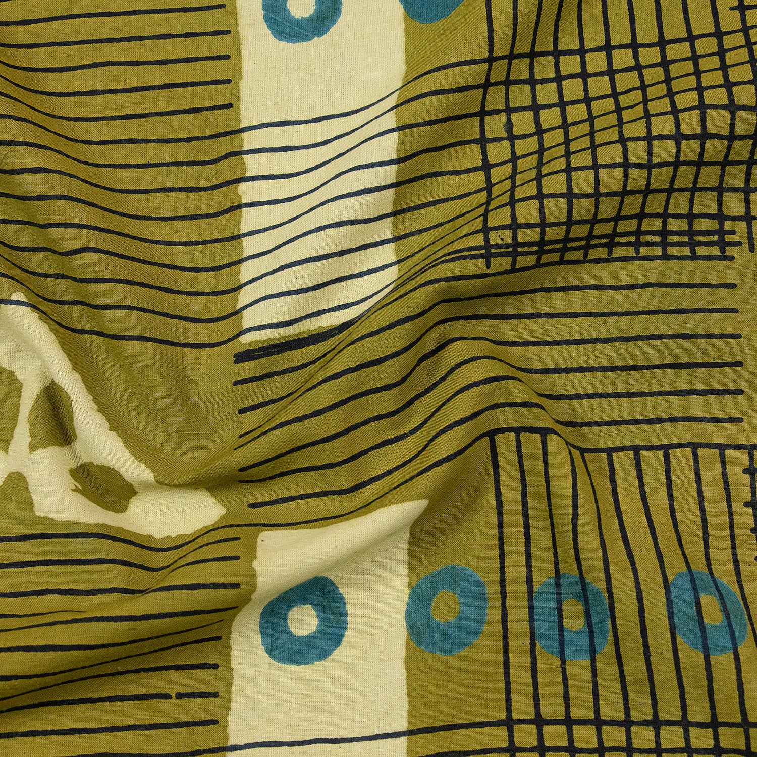Green Patchwork Hand Block Print Fabric