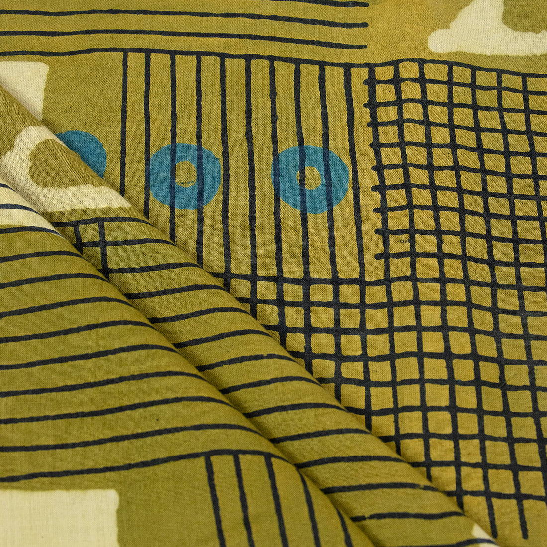 Green Patchwork Hand Block Print Fabric