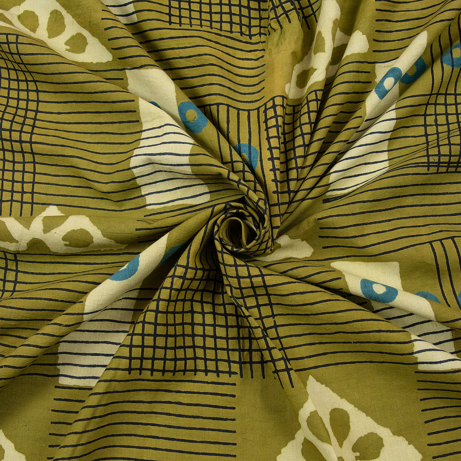 Green Patchwork Hand Block Print Fabric