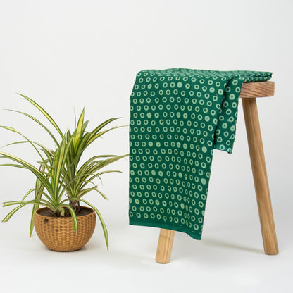 Green Polkas Dots Hand Block Printed Cotton Fabric