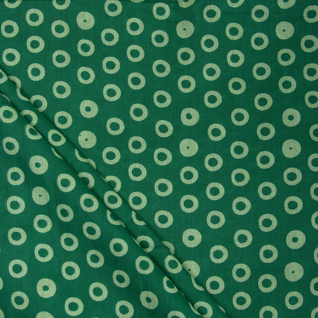 Green Polkas Dots Hand Block Printed Cotton Fabric