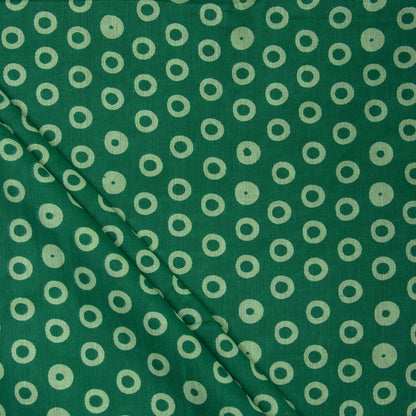 Green Polkas Dots Hand Block Printed Cotton Fabric