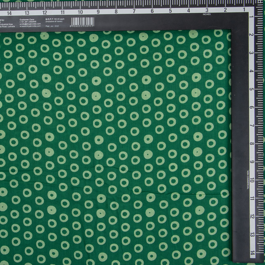Green Polkas Dots Hand Block Printed Cotton Fabric