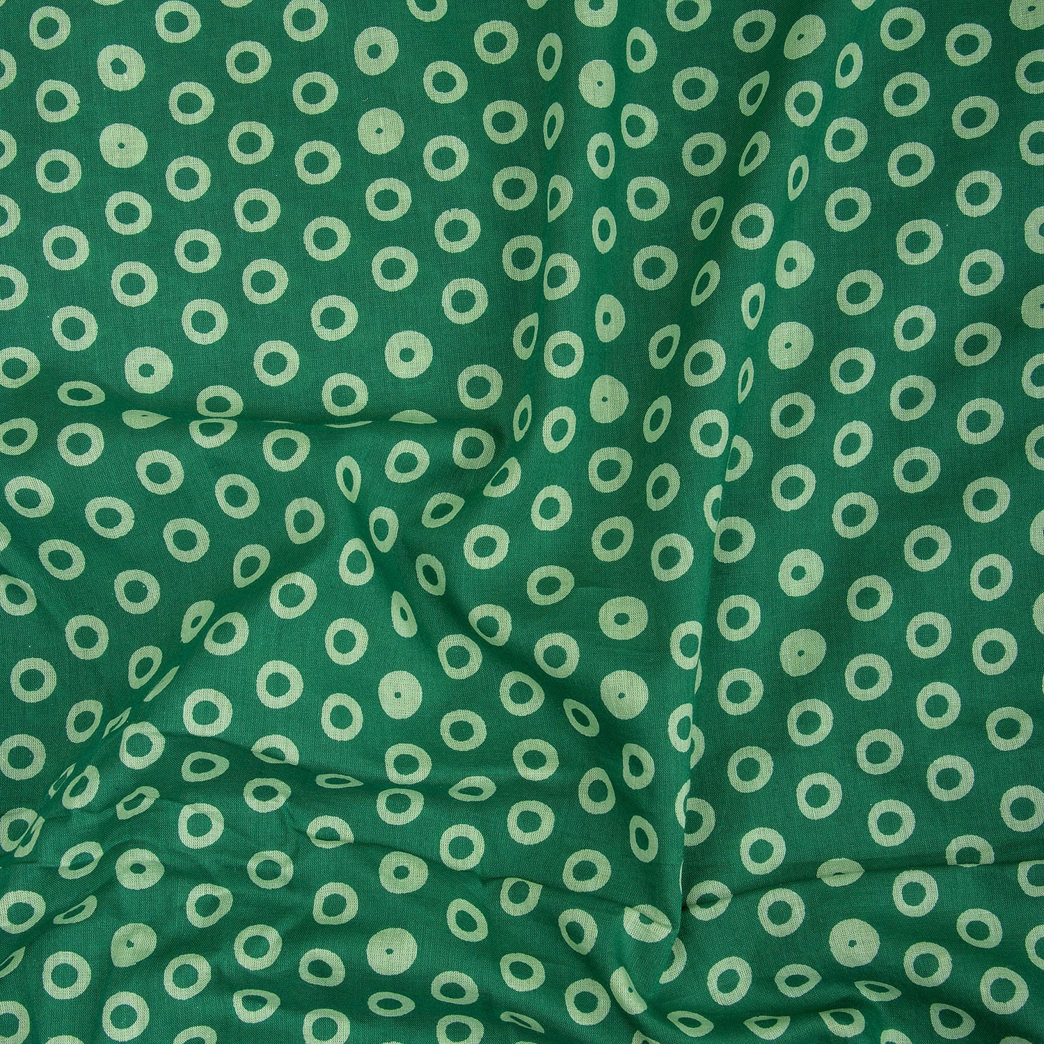 Green Polkas Dots Hand Block Printed Cotton Fabric