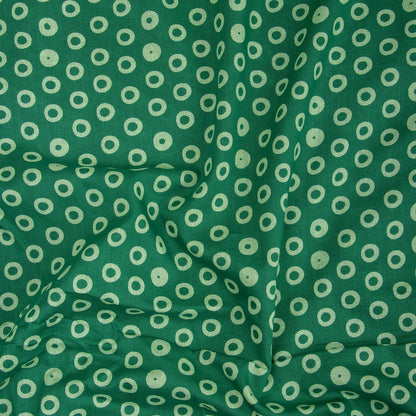 Green Polkas Dots Hand Block Printed Cotton Fabric