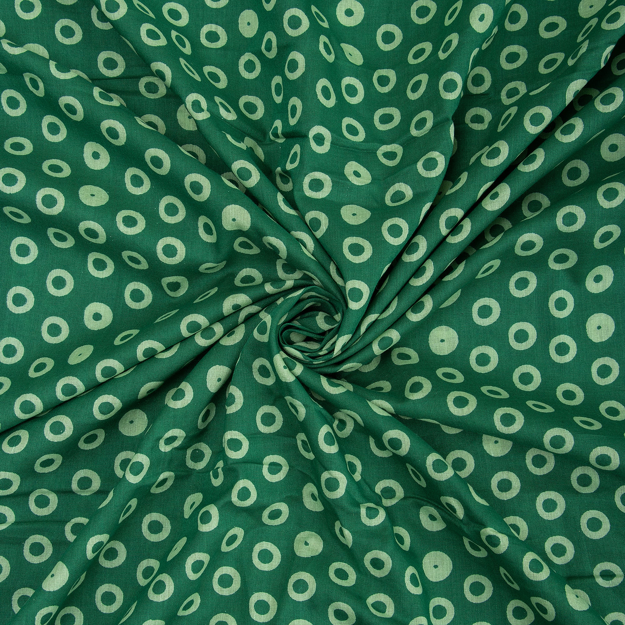 Green Polkas Dots Hand Block Printed Cotton Fabric