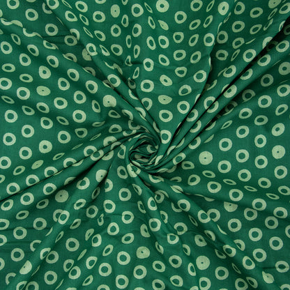 Green Polkas Dots Hand Block Printed Cotton Fabric