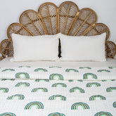 Green Rainboe Hand Block Print Cotton Kantha Quilt Blanket